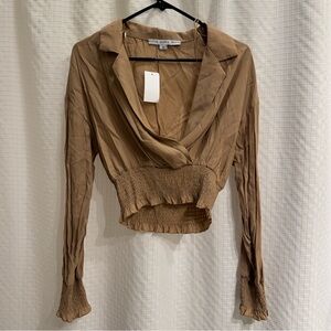 HYFVE Brown Cropped Smocked Waist Blouse